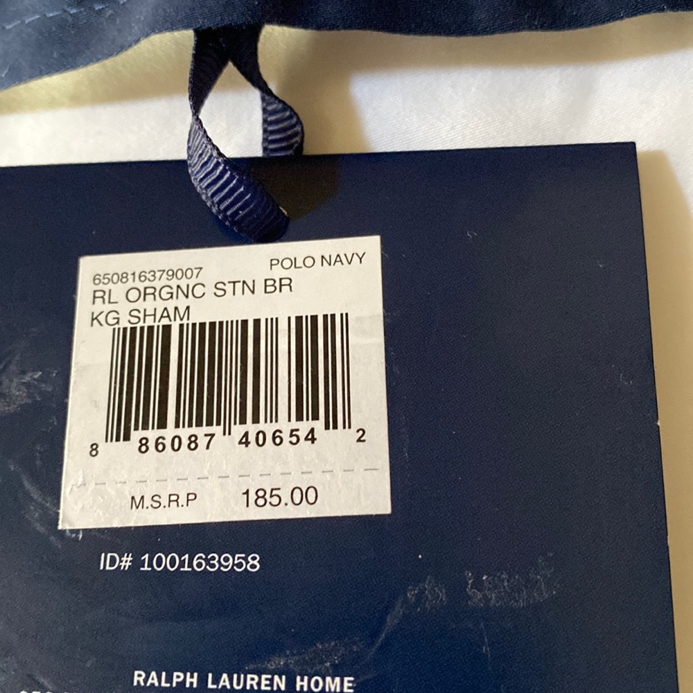 Ralph Lauren RL Organic Sateen Border King Sham White with Navy Blue Border - Picture 6 of 6